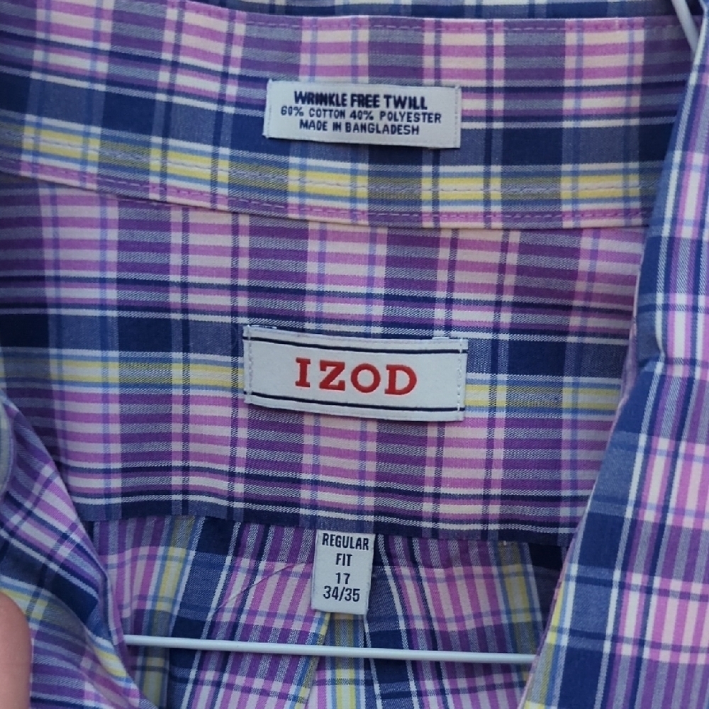 Izod Men's Purple and Blue Checkered Dress Shirt 17, 34-35 - Picture 3 of 7